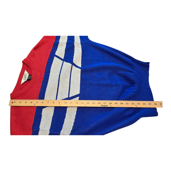 Profile Mens Vintage 80s Sweater Size Medium Red White Blue Colorblock Hong Kong - Picture 8 of 9